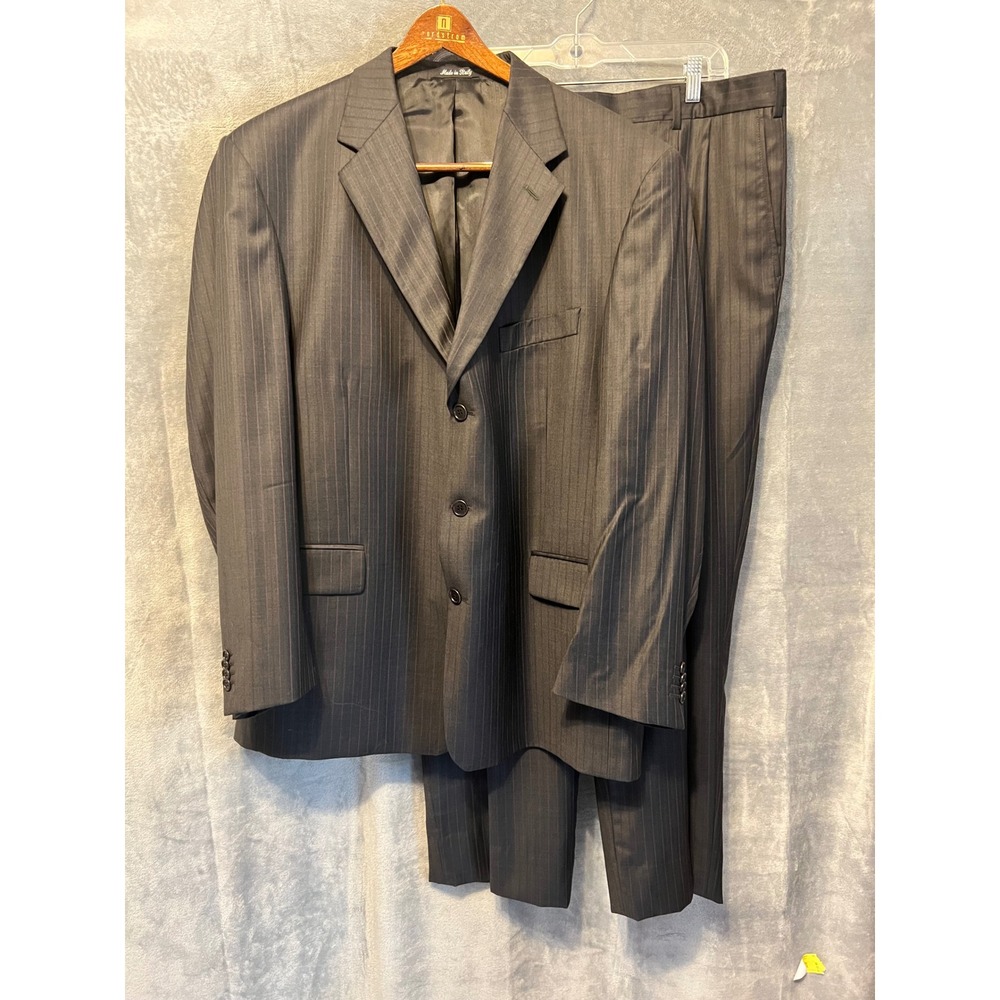 Adolfo Italy Super 120s Wool Pinstripe Pants Suit Mens 48R 40W Two Piece Classic
